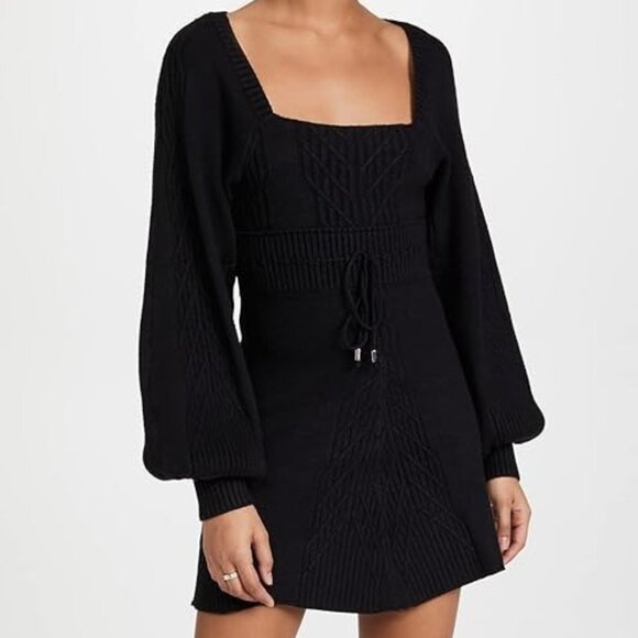 Free People Dresses & Skirts - NWT Free People Emmaline Open Back Black Mini Cable Knit Sweater Dress Size S